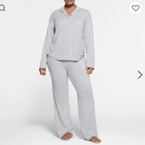 Skims long sleeve button up set in light heather grey